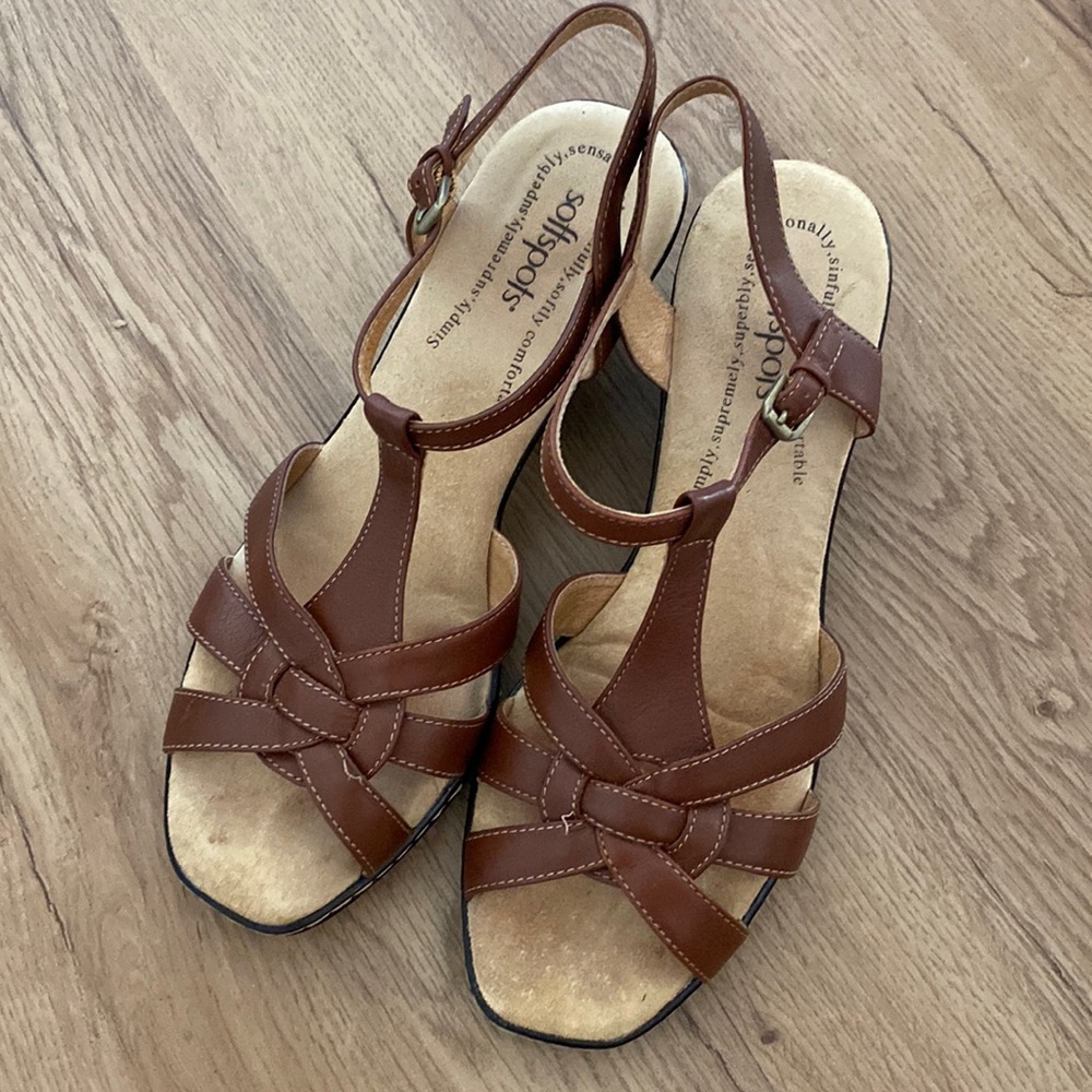 Women’s brown leather wedge sandals